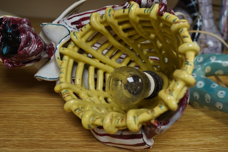 A 1950s Italian San Polo Otello Rosa wall light and table with repairs, both with original shades